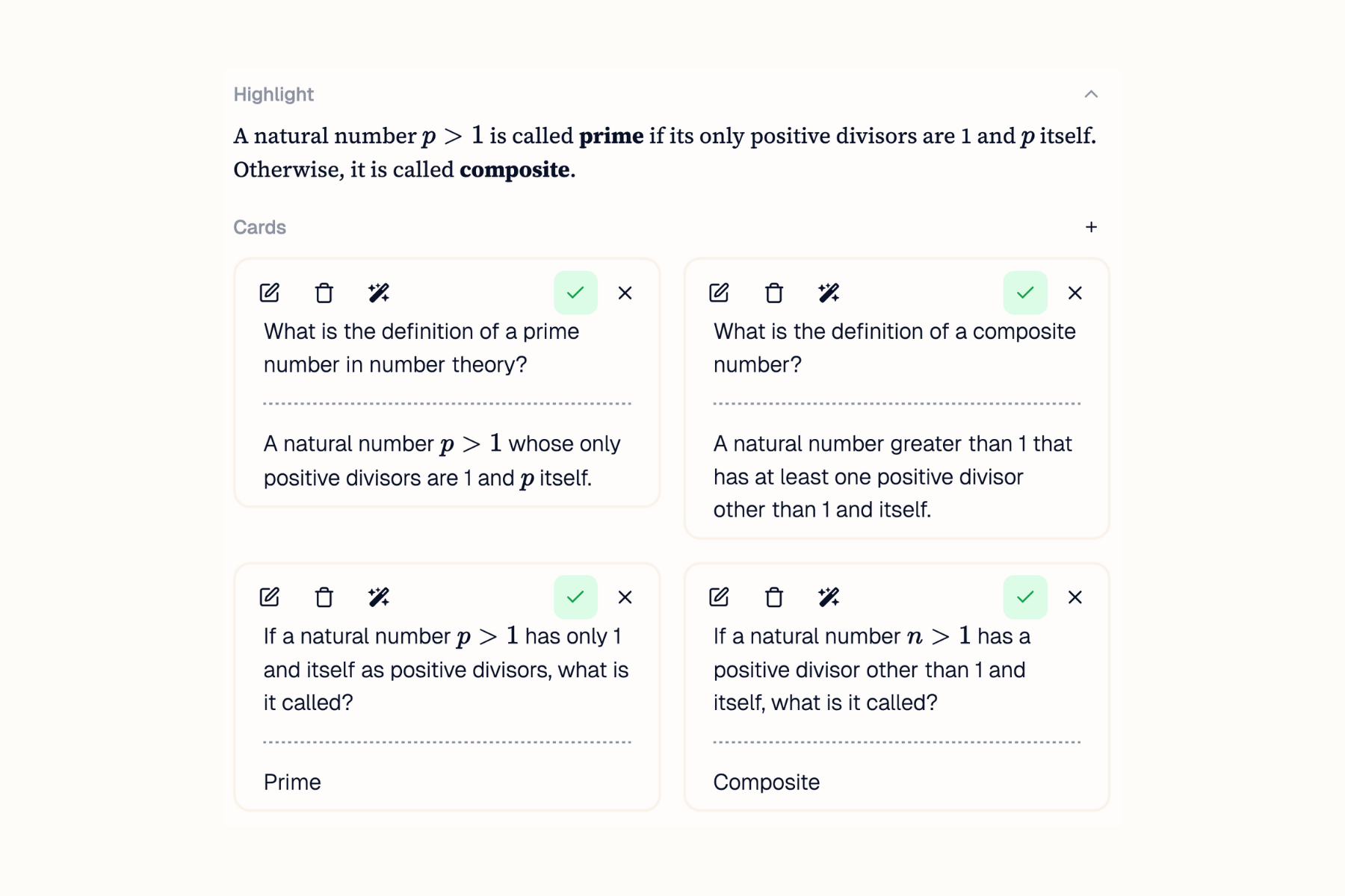 Flashcard review interface.