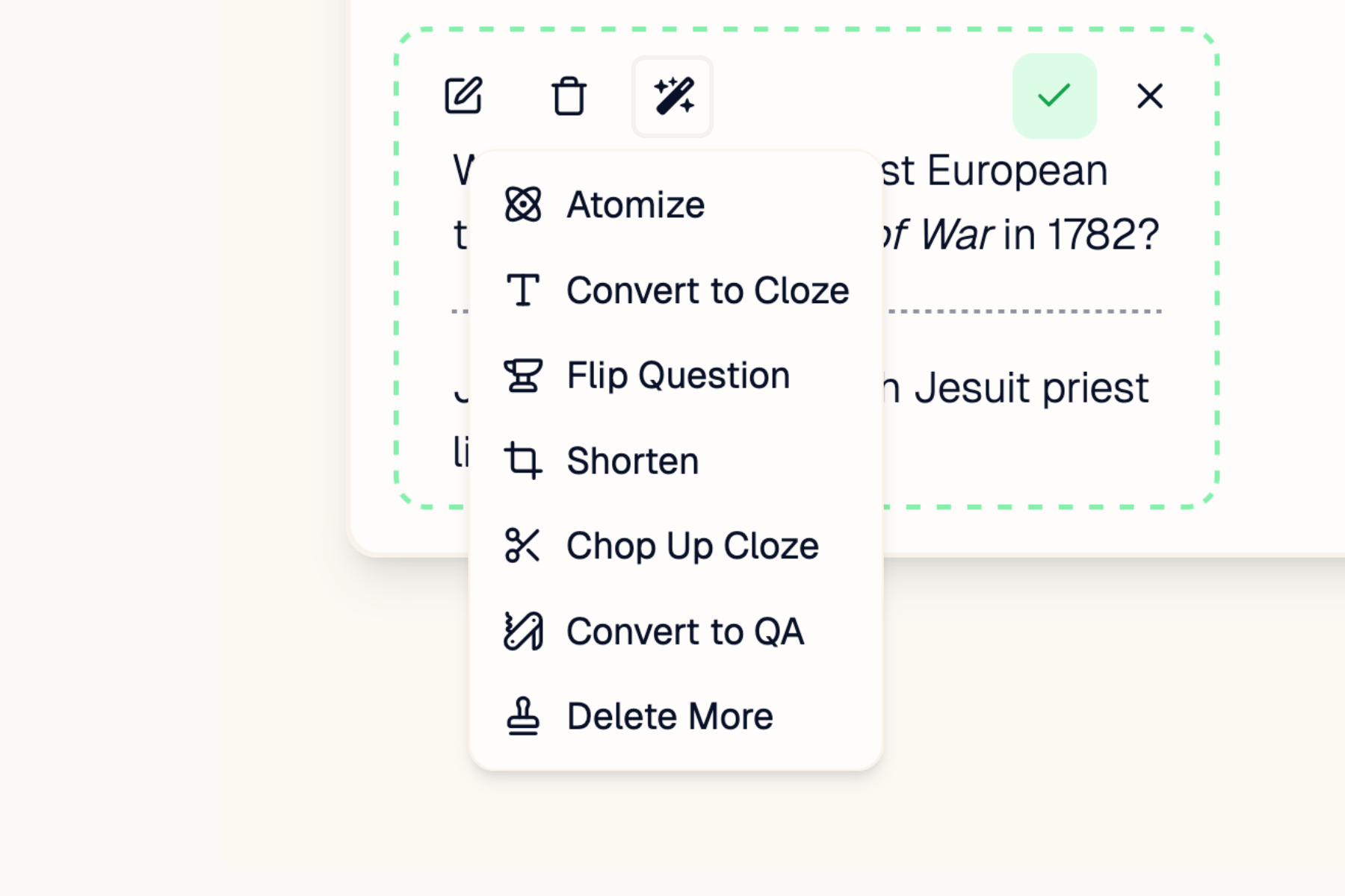 Flashcard refinement prompt selector